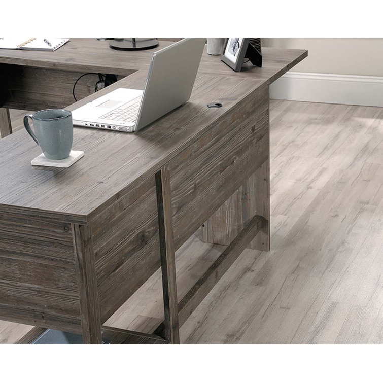 Pebble Pine L-Shaped Computer Desk with Drawer and Filing Cabinet