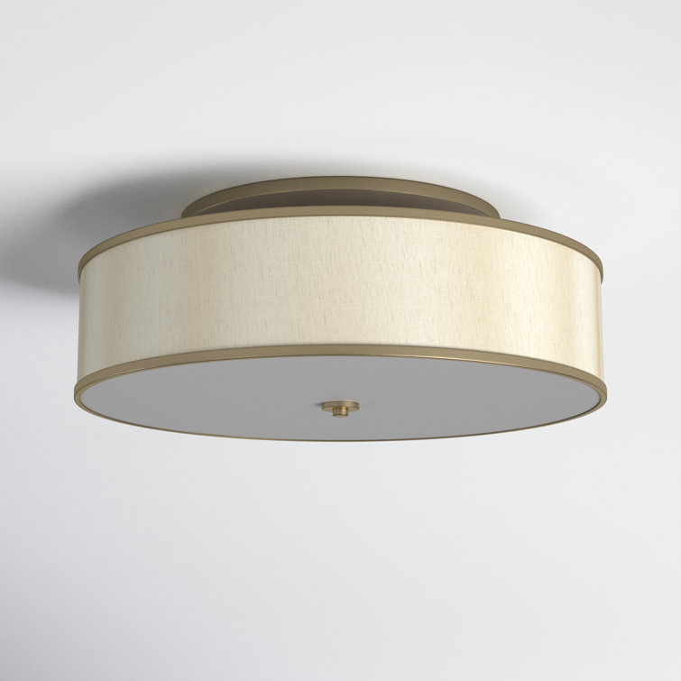 Sunset Gold Drum Semi-Flush Mount with Cream Linen Shade