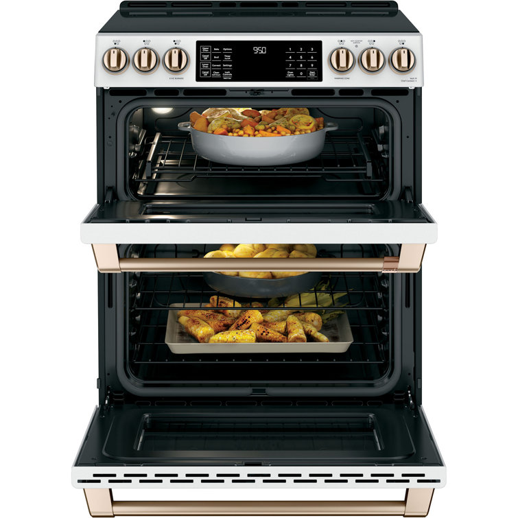 Matte White 30" Smart Double-Oven Induction Range with Convection