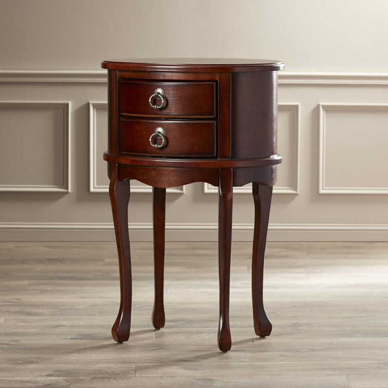 Plantation Cherry Oval Wood Side Table with Storage