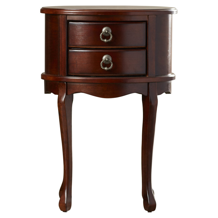 Plantation Cherry Oval Wood Side Table with Storage