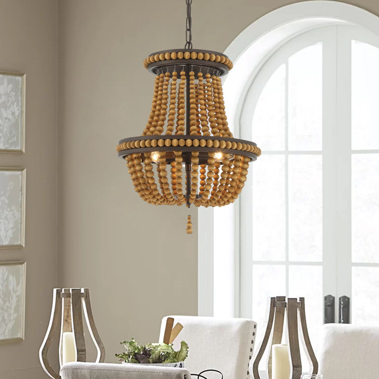 Oil Rubbed Bronze Beaded Empire Chandelier with Wooden Accents