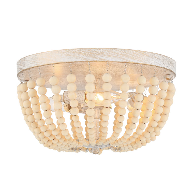 Farmhouse Chic 3-Light White and Gold Beaded Vanity Flush Mount