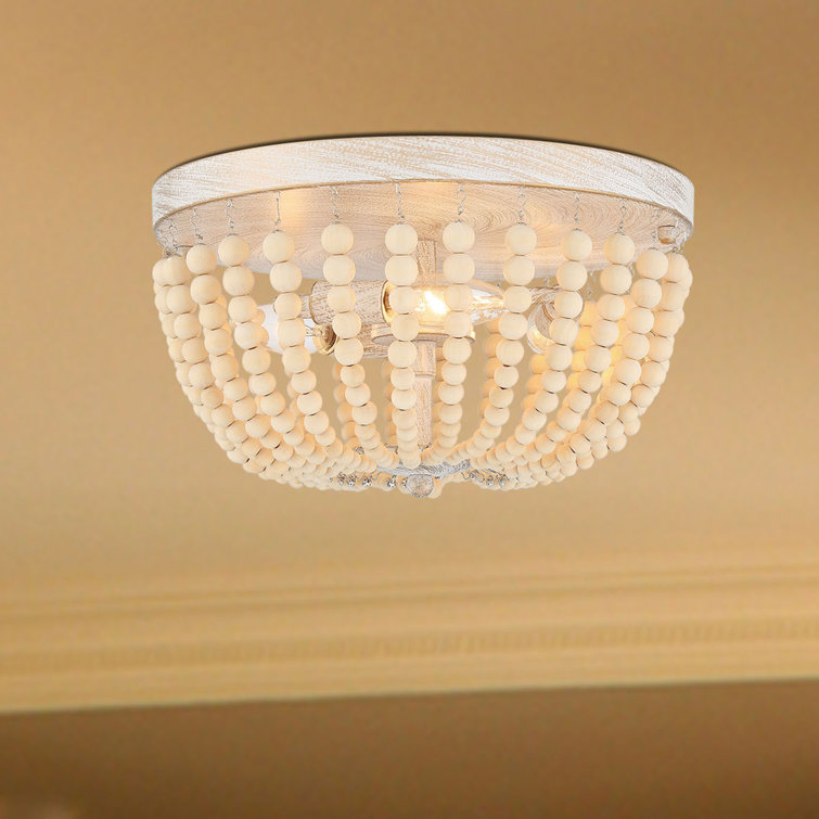 Farmhouse Chic 3-Light White and Gold Beaded Vanity Flush Mount