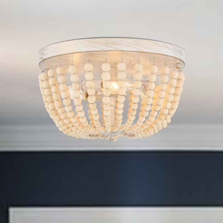 Farmhouse Chic 3-Light White and Gold Beaded Vanity Flush Mount