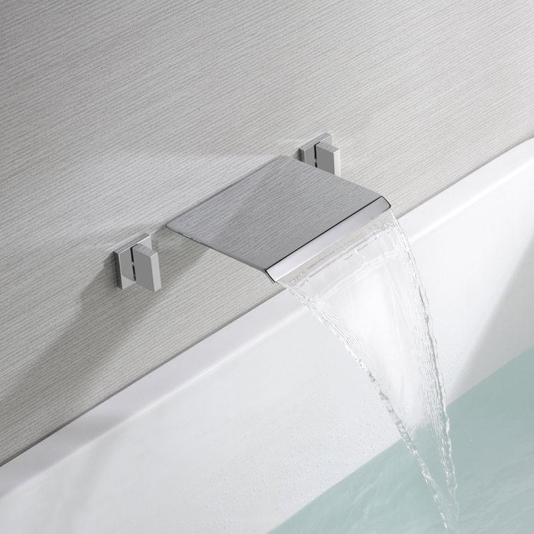 Elegant Chrome Dual-Knob Waterfall Wall Mount Bathtub Faucet