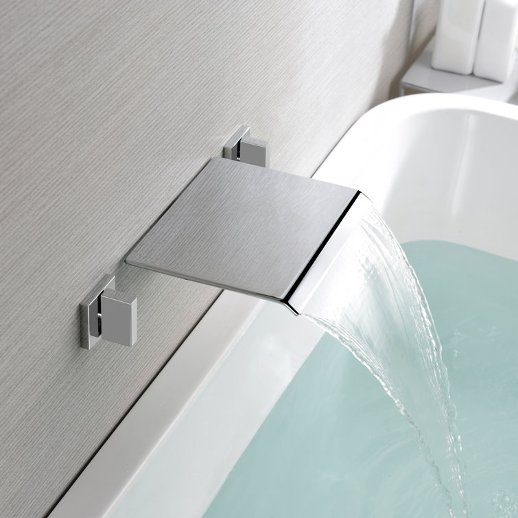 Elegant Chrome Dual-Knob Waterfall Wall Mount Bathtub Faucet