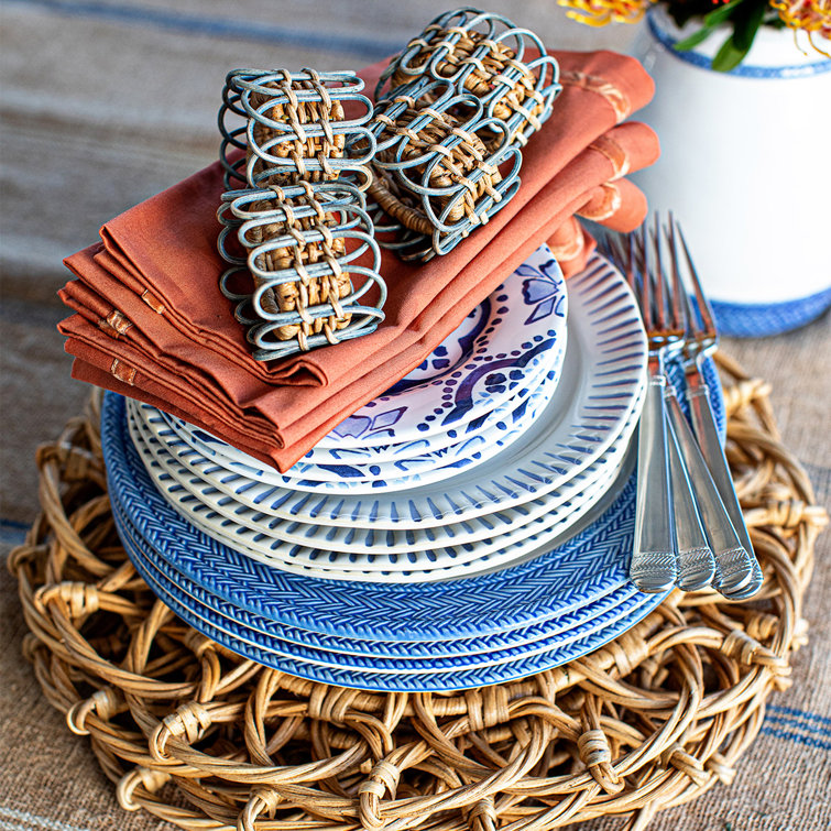 Patriotic Quilted Rattan Round Placemat in Natural 16.25"W