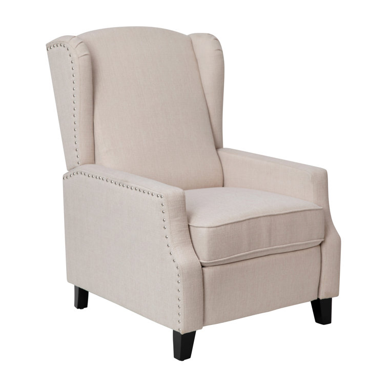 Off-White Metal Trim Wingback Recliner
