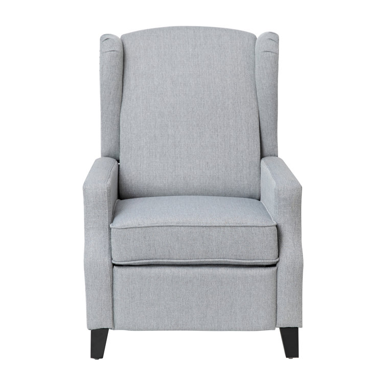 Modern Slim Silhouette Gray Recliner with Metal Nailhead Trim
