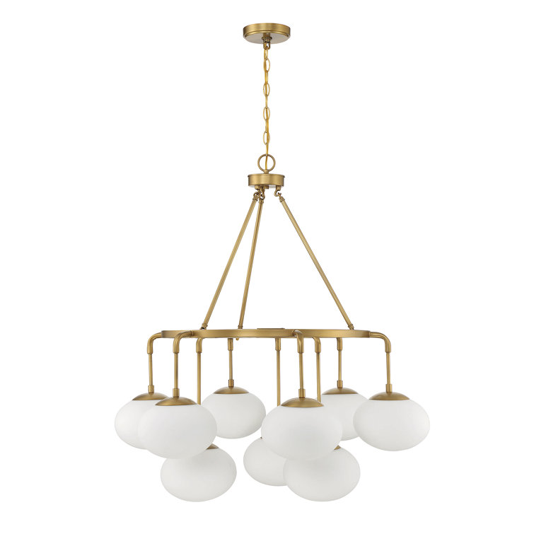 Sophia 9-Light Natural Brass Chandelier with Milk Glass Shades