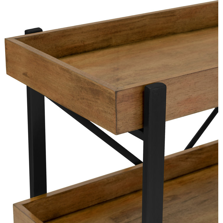 Riley Modern 3-Tier Rolling Bar Cart with Matte Black and Medium Brown Wood Finish