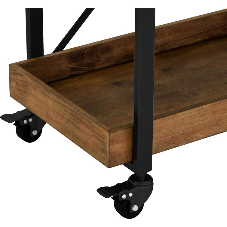 Riley Modern 3-Tier Rolling Bar Cart with Matte Black and Medium Brown Wood Finish