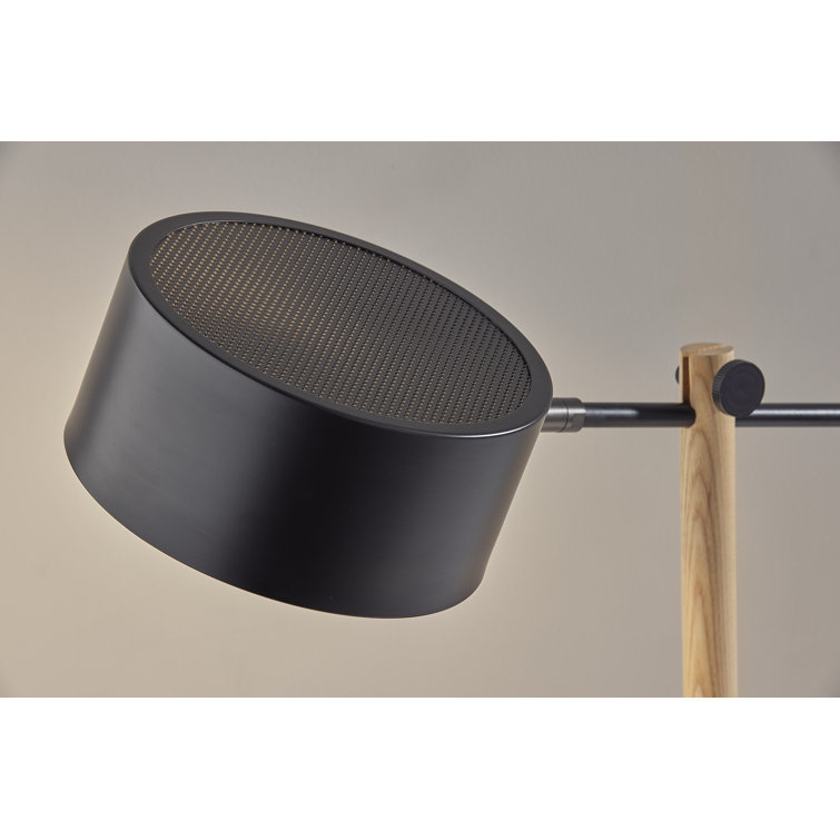 Adjustable Black Metal and Oak Desk Lamp