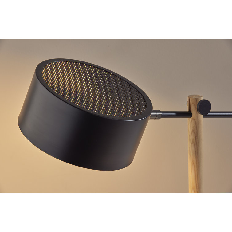 Adjustable Black Metal and Oak Desk Lamp