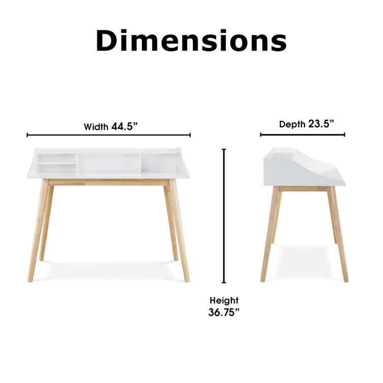 Alton Mid-Century Modern White Writing Desk with Flared Legs