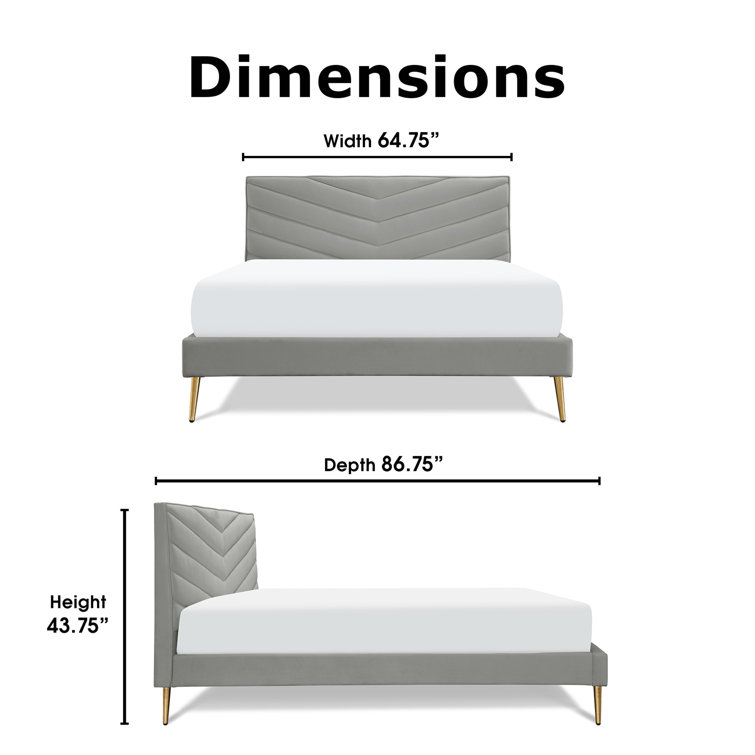 Gray Velvet Queen Upholstered Platform Bed with Tufted Headboard