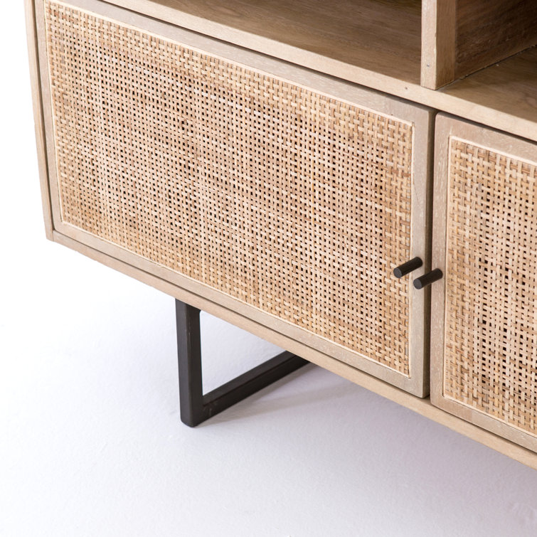 Carmel 65'' Brown Modern Media Console with Woven Cane Doors