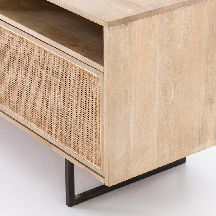 Carmel 65'' Brown Modern Media Console with Woven Cane Doors