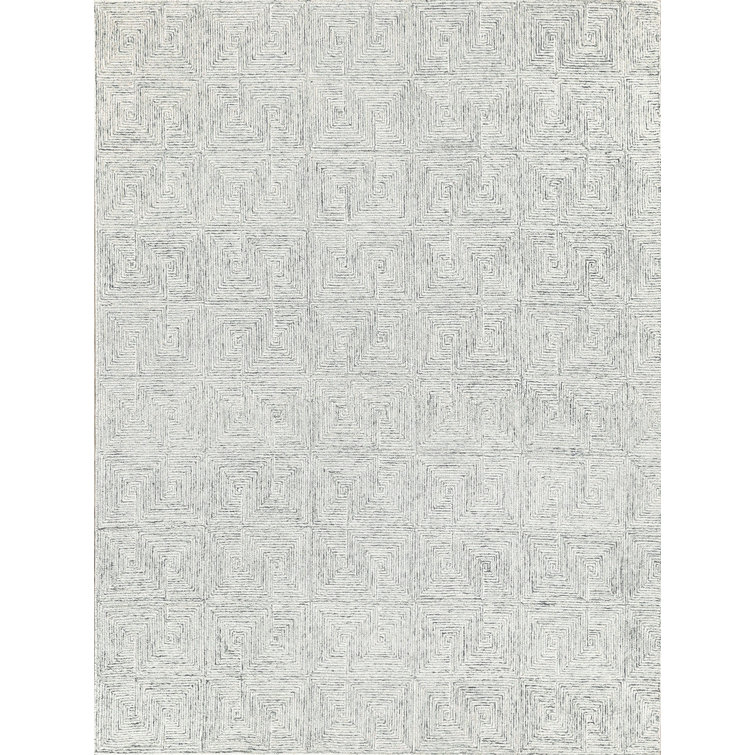 Light Blue Geometric Handmade Wool Tufted Area Rug