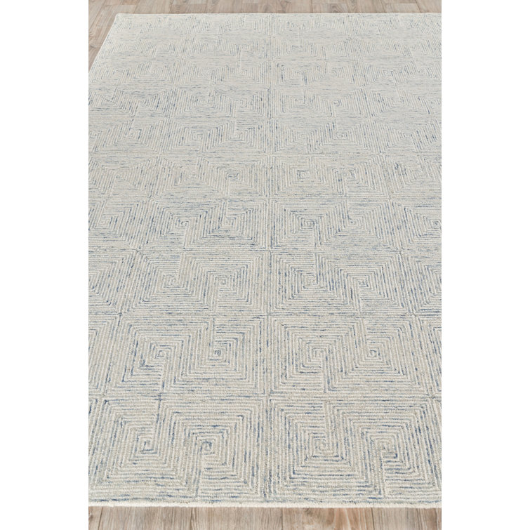Light Blue Geometric Handmade Wool Tufted Area Rug