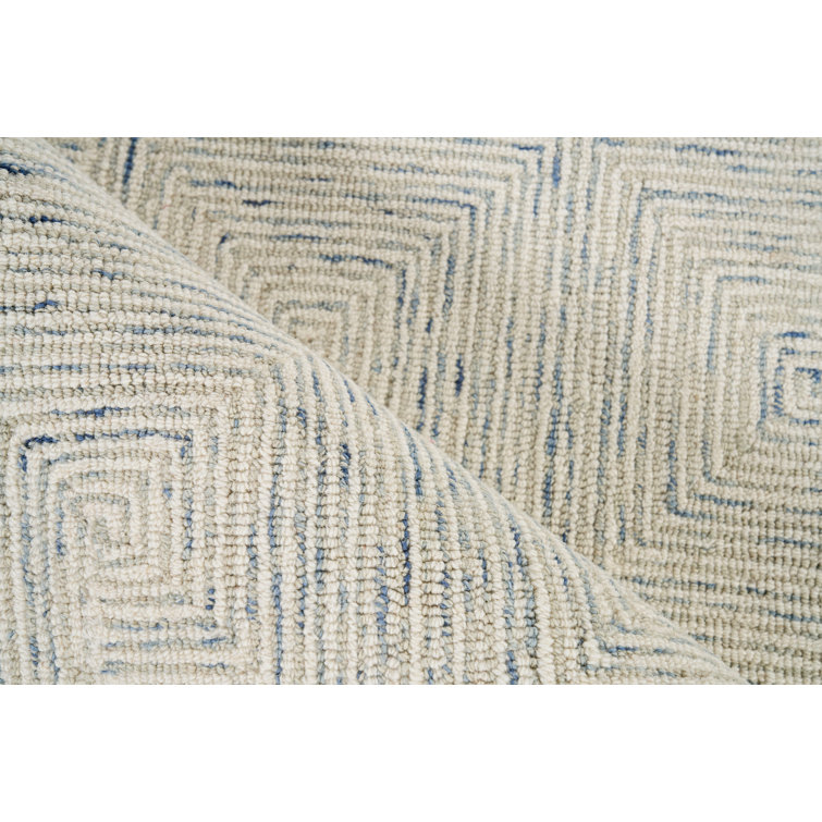 Light Blue Geometric Handmade Wool Tufted Area Rug