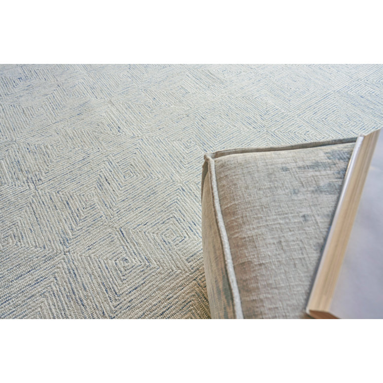Light Blue Geometric Handmade Wool Tufted Area Rug