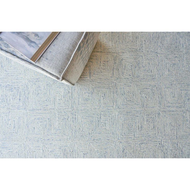 Light Blue Geometric Handmade Wool Tufted Area Rug