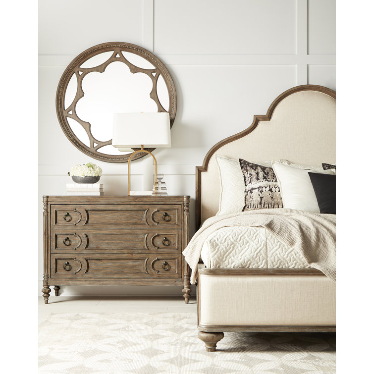 Transitional Round Brown Wood Wall Mirror