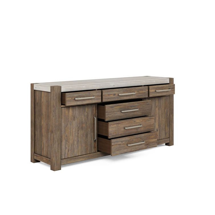 Smoked Knotty Oak Veneer Sideboard with Metal Accents
