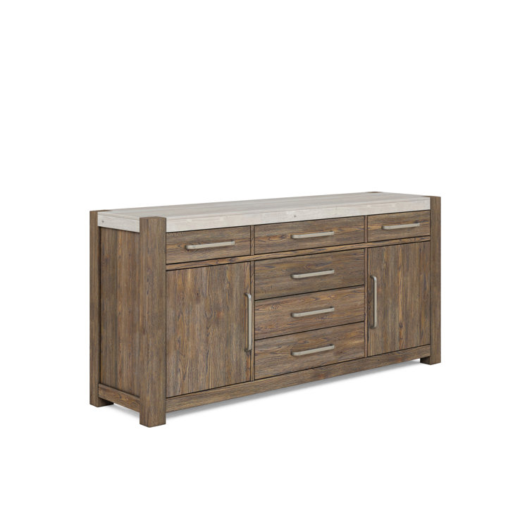 Smoked Knotty Oak Veneer Sideboard with Metal Accents