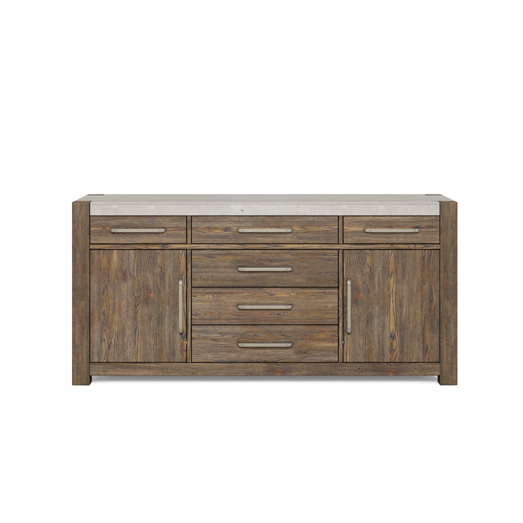 Smoked Knotty Oak Veneer Sideboard with Metal Accents