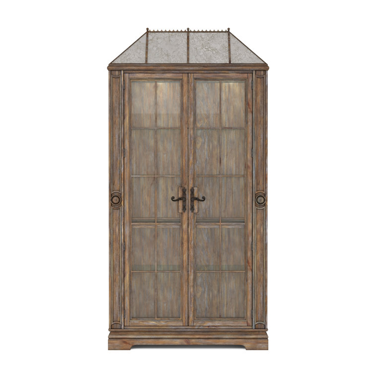 Almond Pine Lighted China Cabinet with Metal Accents
