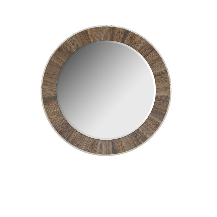 Smoked Oak and Silver Round Wall Mirror