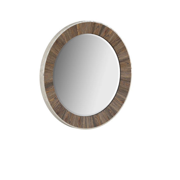 Smoked Oak and Silver Round Wall Mirror