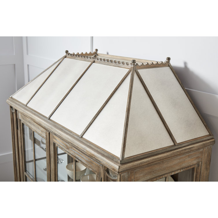 Almond Pine Lighted China Cabinet with Metal Accents