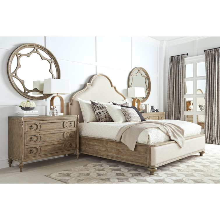 Transitional Round Brown Wood Wall Mirror