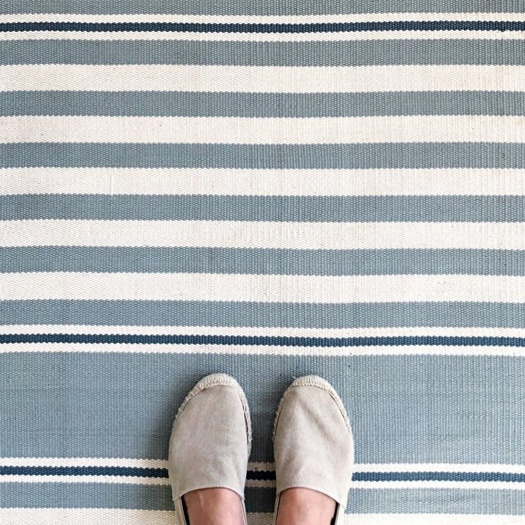 Light Blue and White Striped Synthetic 2' x 3' Rug