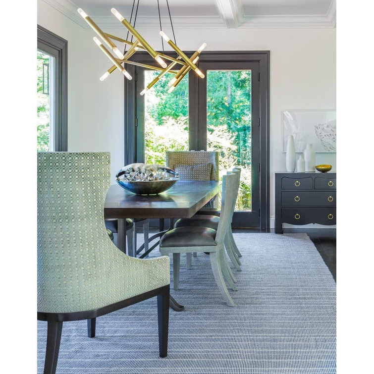 Navy and White Striped Synthetic Flat Woven Rug, 2' x 3'