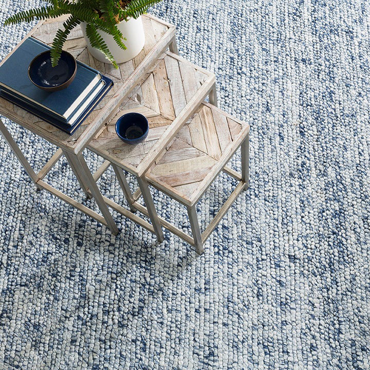 Navy and Ivory Flat Woven Wool Viscose Rug 3' x 5'