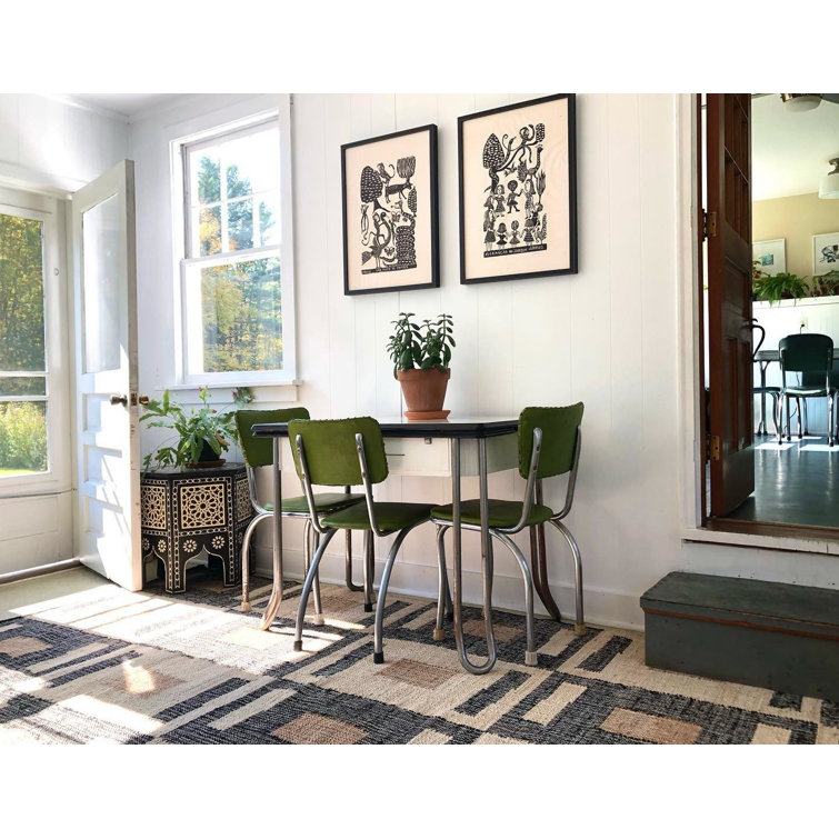 Handmade Black and Beige Geometric Wool and Viscose Area Rug
