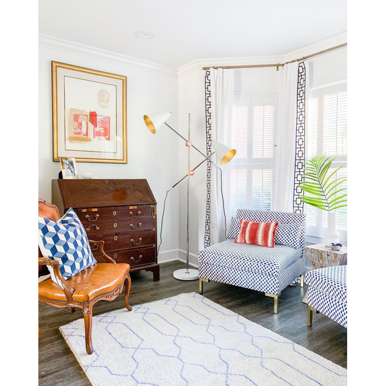 Indigo Ivory Geometric Hand-Knotted Wool Blend Rug