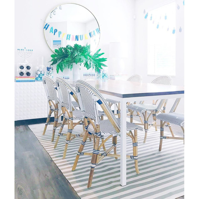 Light Blue and Ivory Striped 5x8 Synthetic Indoor/Outdoor Rug