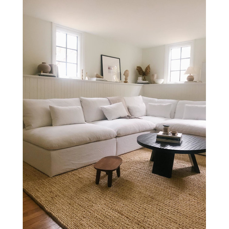 Handmade Braided Cotton Rectangular Rug in Natural Beige, 6' x 9'