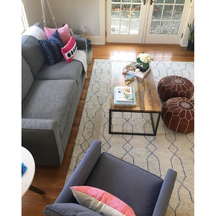 Indigo Ivory Geometric Hand-Knotted Wool Blend Rug