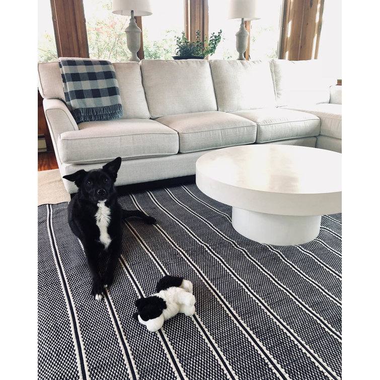 Ivory and Navy Handwoven Cotton Stripe Rug, 2 x 3 Feet