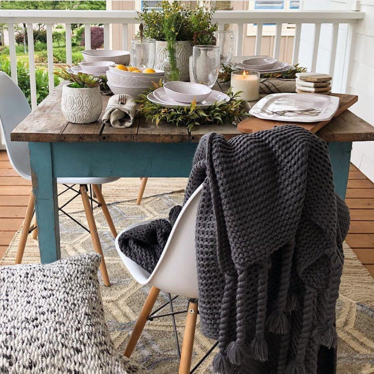 Blue and Natural Flat Woven Cotton Jute Rug, 3' x 5'