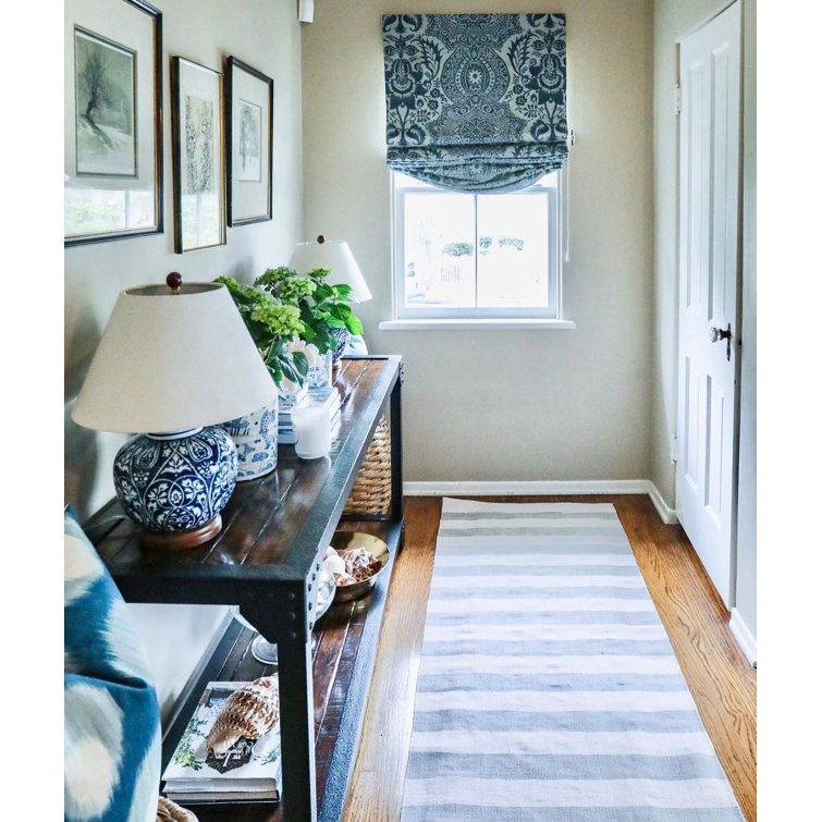 Light Blue and Ivory Striped Synthetic Flatwoven Runner Rug 2'6" x 8'