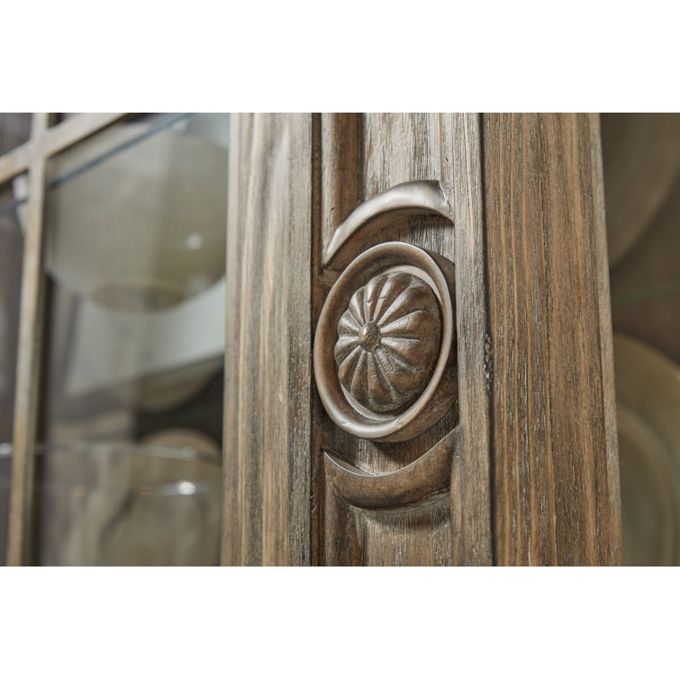 Almond Pine Lighted China Cabinet with Metal Accents