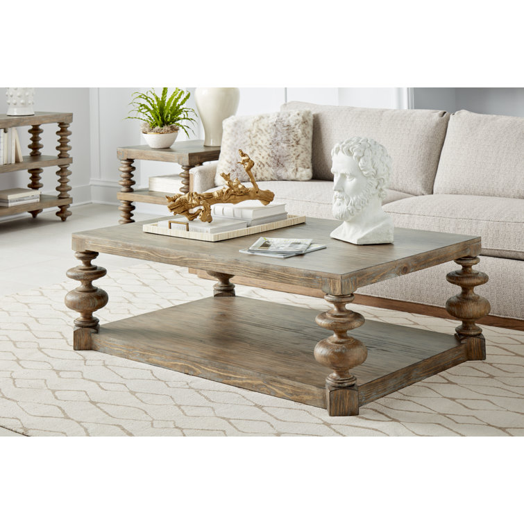 Almond Pine Rectangular Cocktail Table with Neoclassical Columns